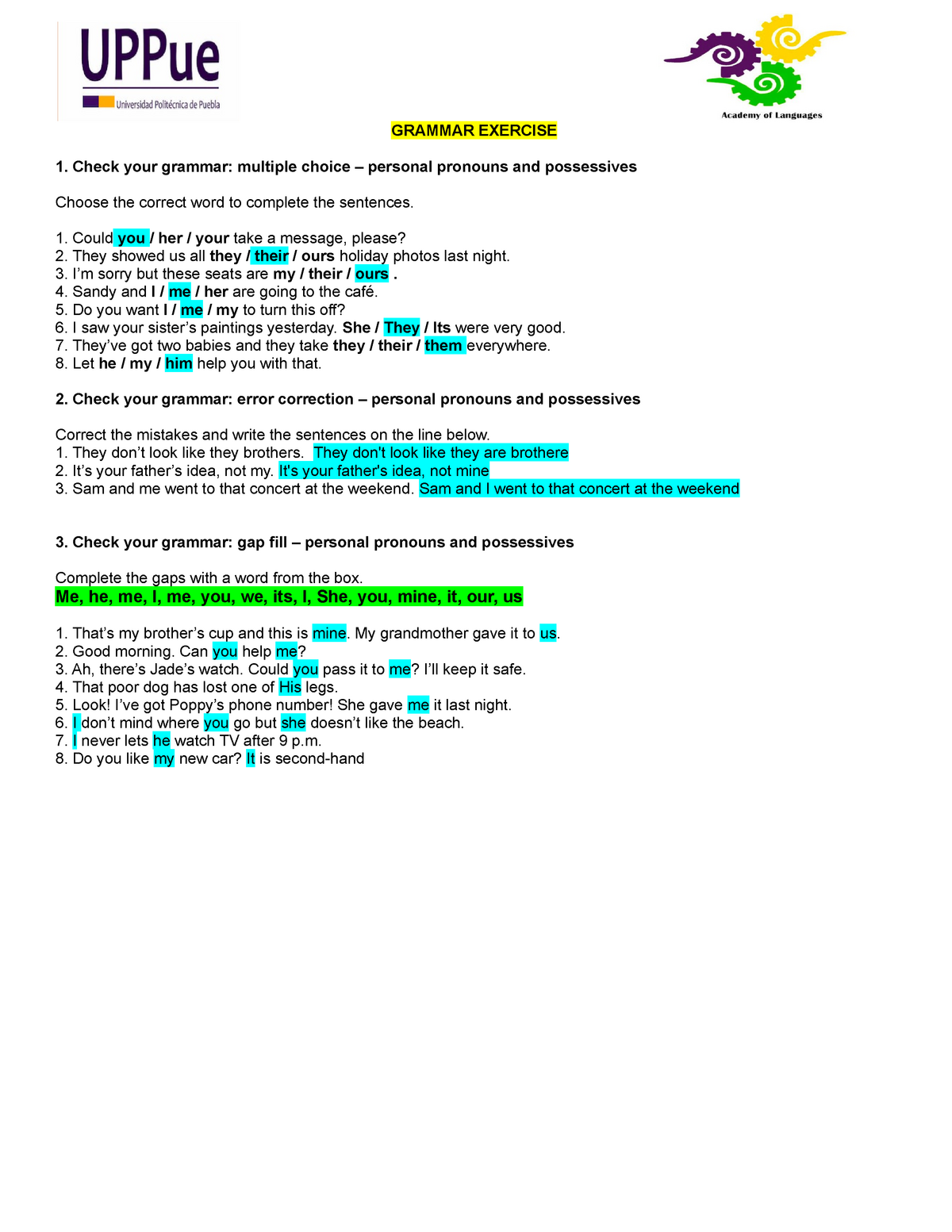 Reading And Grammar Sep 29th 21 Grammar Exercise 1 Check Your Grammar Multiple Choice Personal Studocu