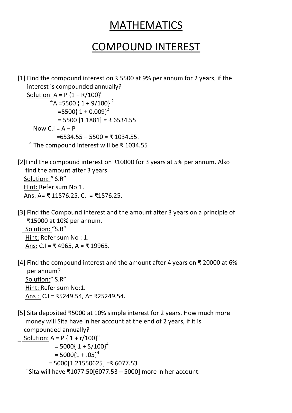 Compound Interest - BUSINESS MATHS STUDY MATERIAL - MATHEMATICS ...