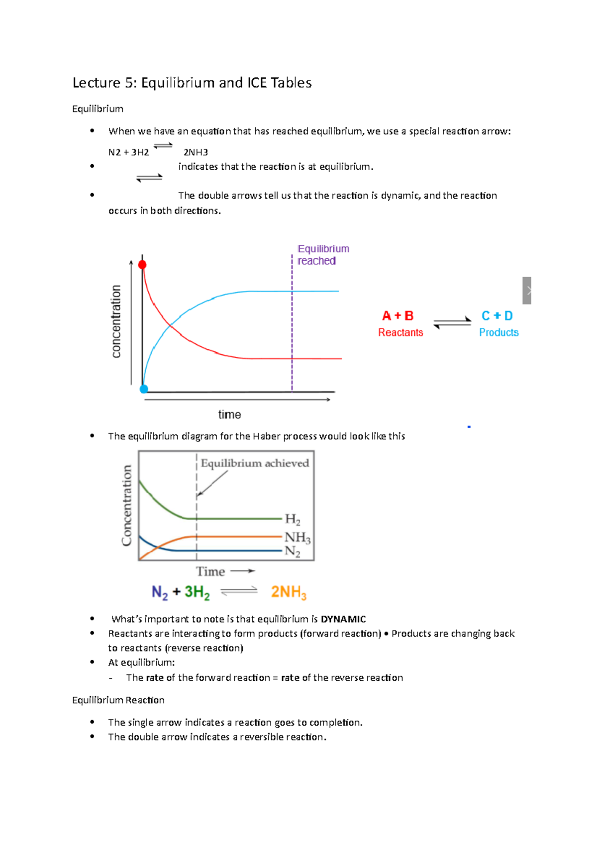 Lecture 5 Notes Lecture 5 Equilibrium and ICE Tables Equilibrium