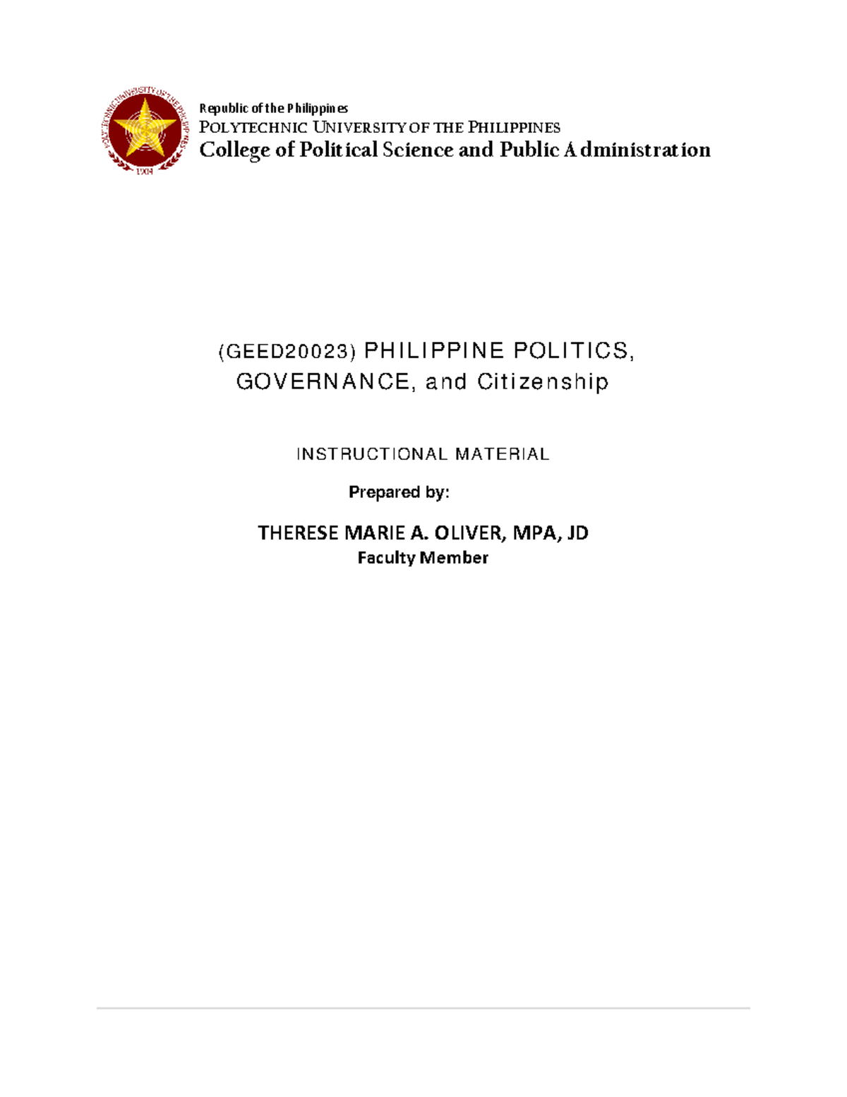 Philippine Politics Governance AND Citizenship - Republic of the ...