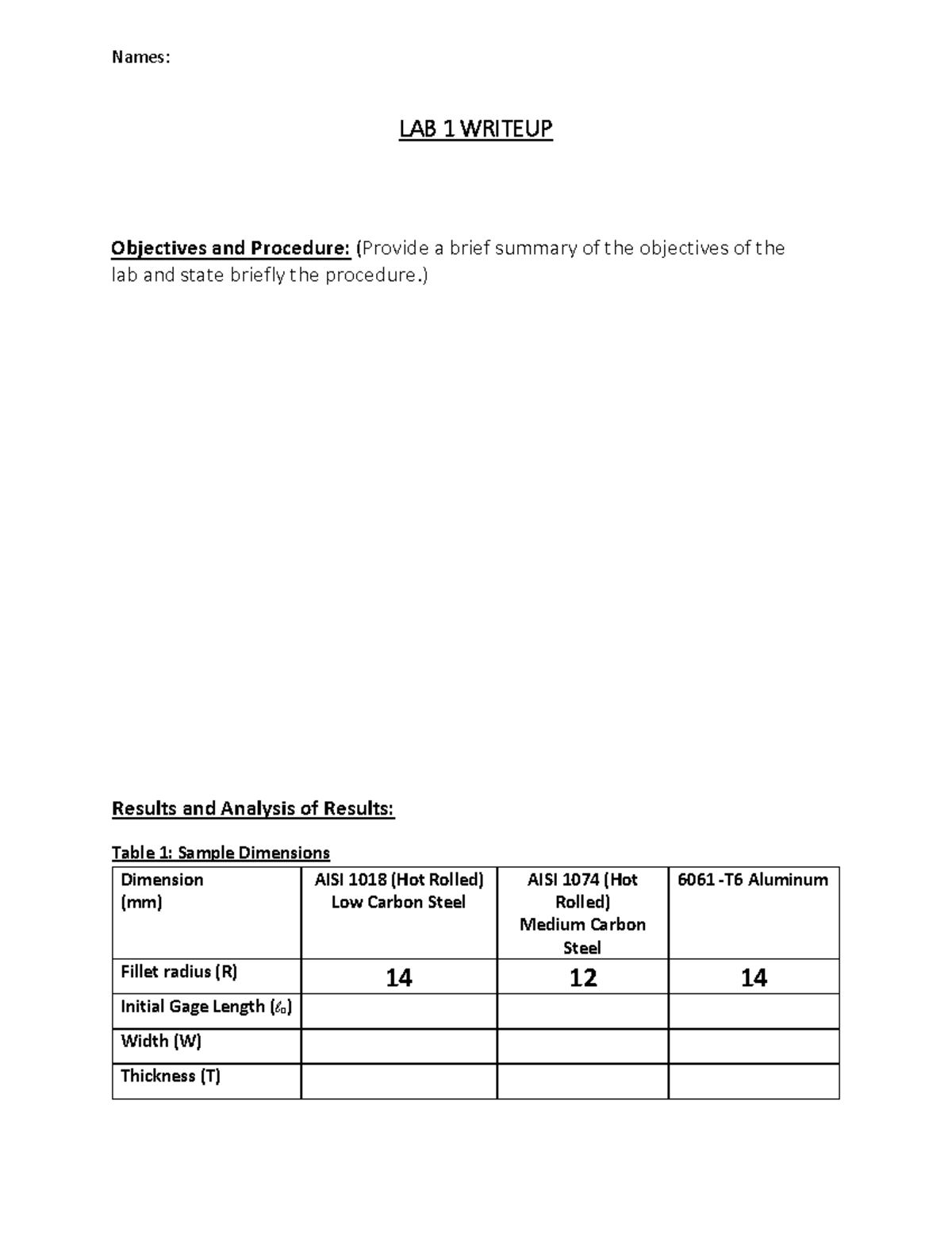 Lab 1 Report Write Up Template - Names: LAB 1 WRITEUP Objectives and ...