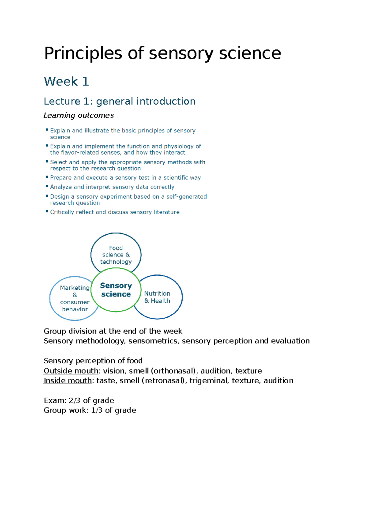 Principles of sensory science lecture notes - Principles of sensory ...