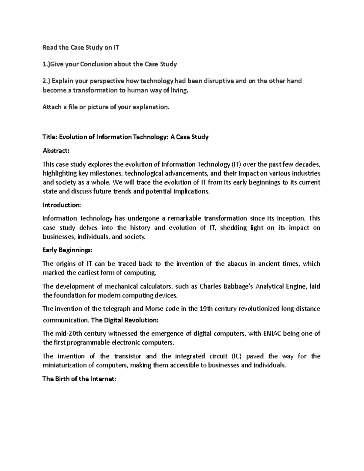 IT - jdjd - Read the Case Study on IT 1.)Give your Conclusion about the ...