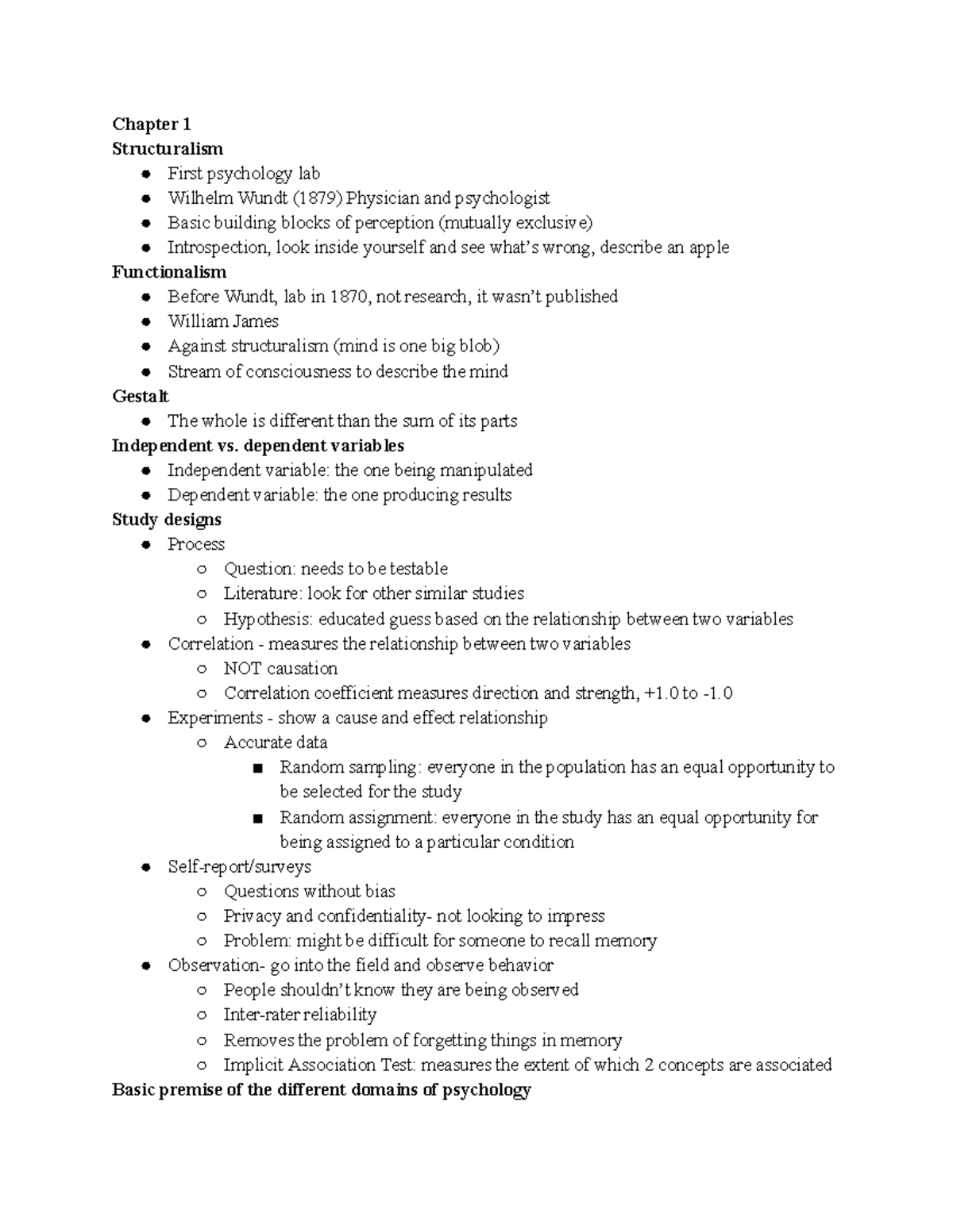 Psych 101 Exam 1 Study Guide - Chapter 1 Structuralism First Psychology ...