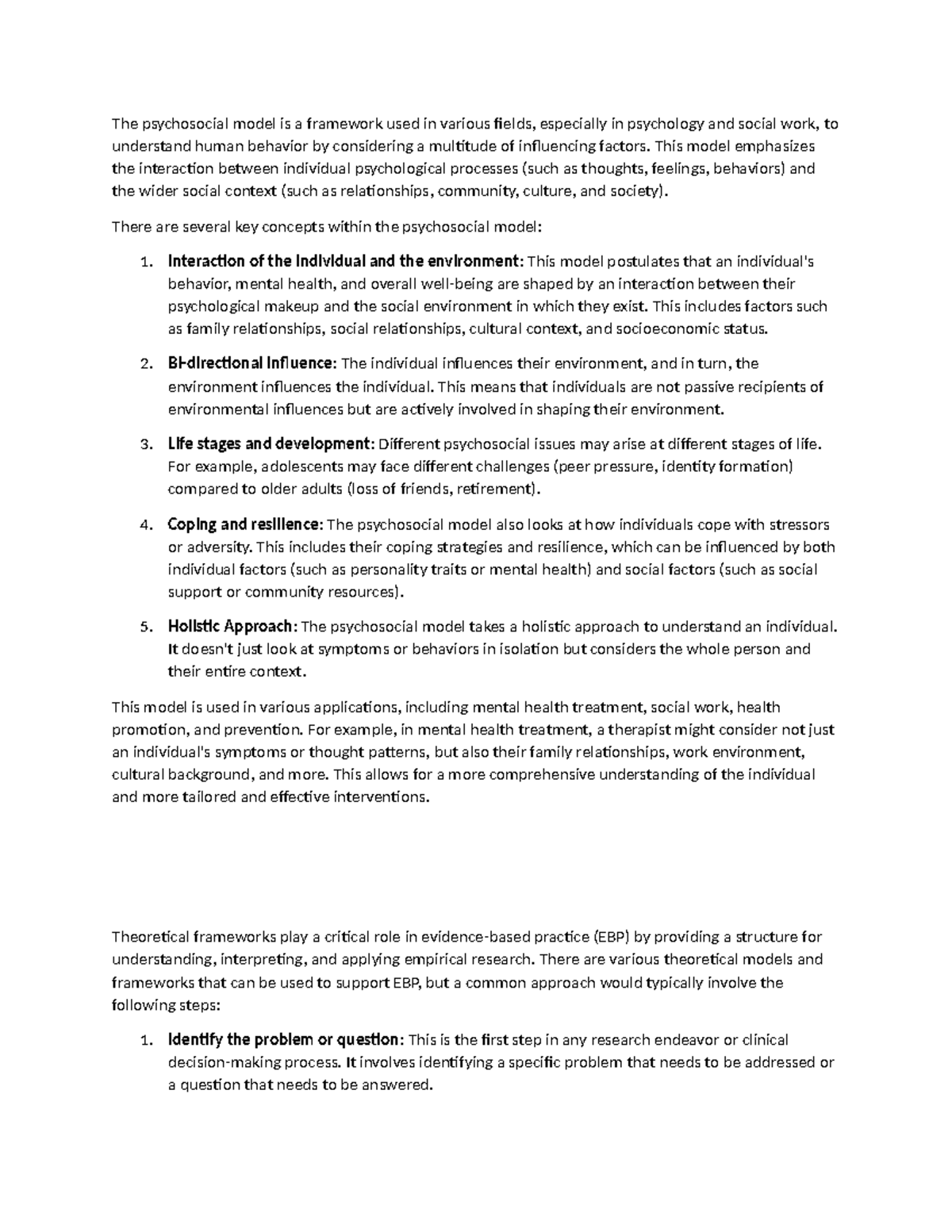 The psychosocial model is a framework used in various fields ...