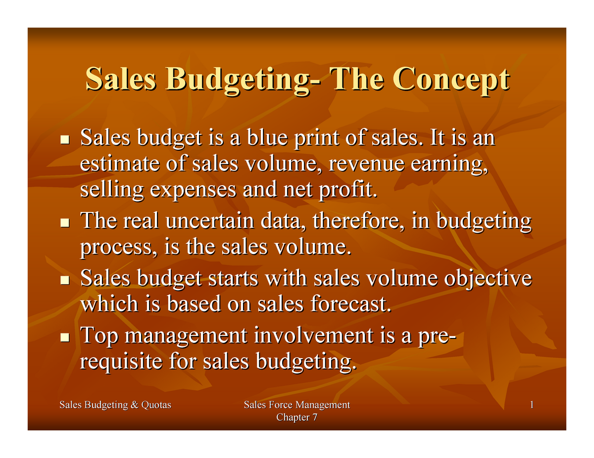 Sales Budget Sales Budgeting And Quotas Sales Budgeting And Quotas Sales