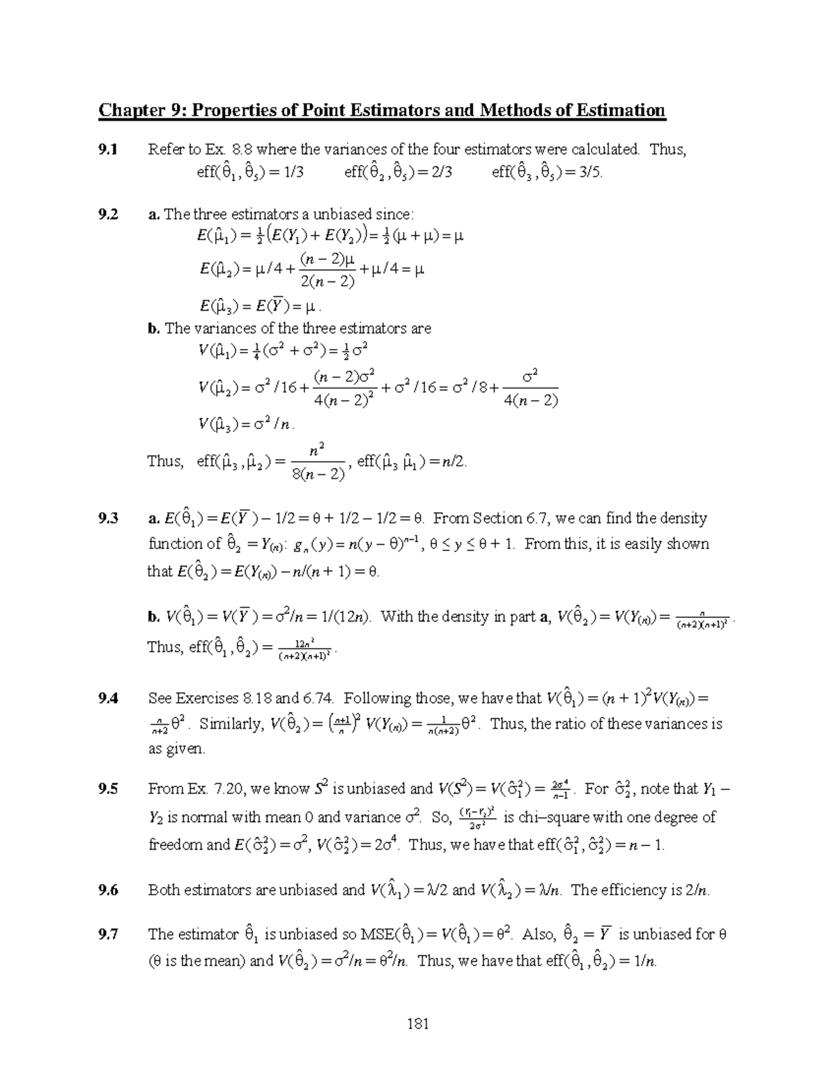 Chapter 9 - Properties of Point Estimators and Methods of Estimation ...