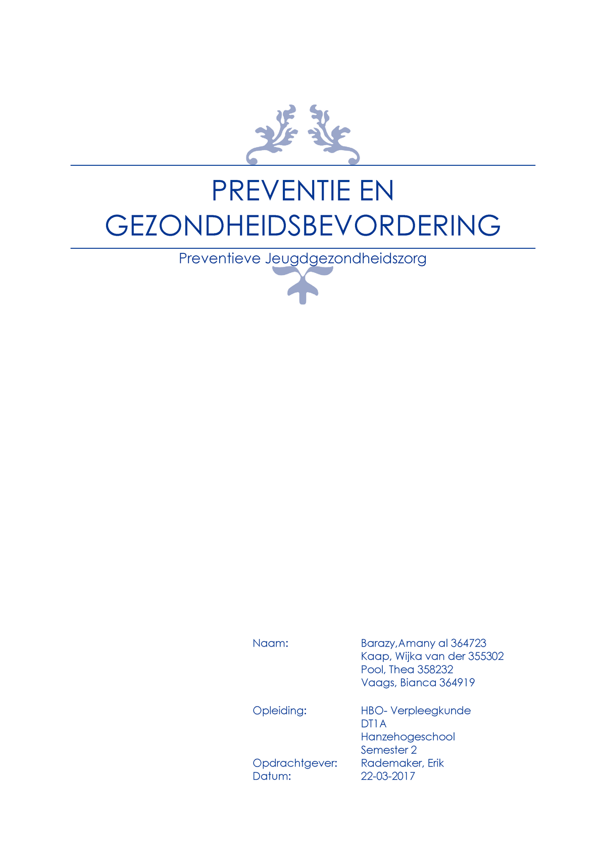 Preventie En Gezondheidsbevordering Kbs5 Preventie En