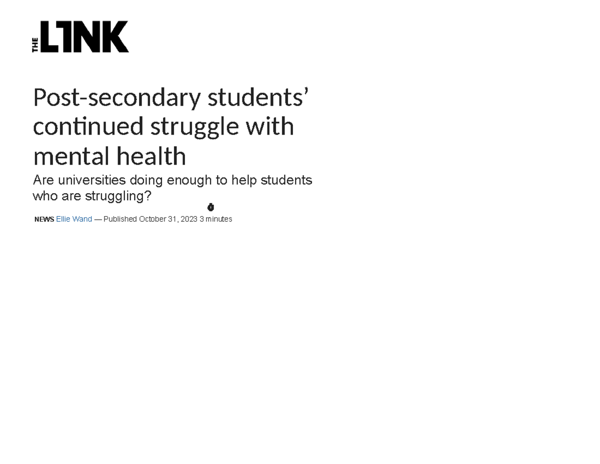 Post-secondary students’ continued struggle with mental health News ...