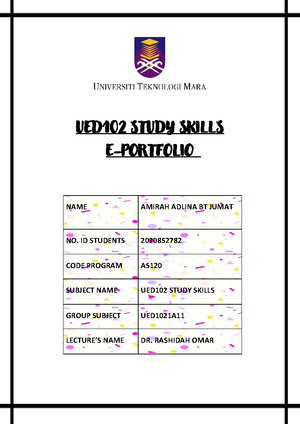 UED102- Study Skills Portfolio - E-PORTFOLIO UED102 STUDY SKILLS NAME ...