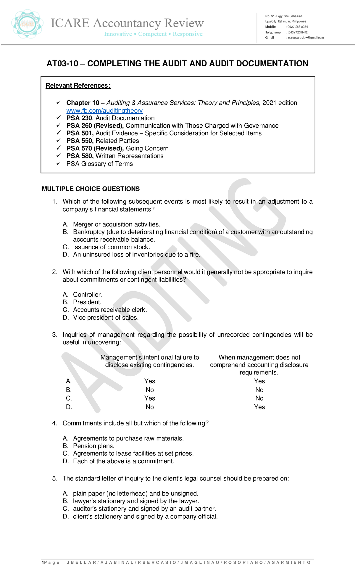 AT03-10 Completing the Audit and Audit Documentation (Secured) - Lipa ...