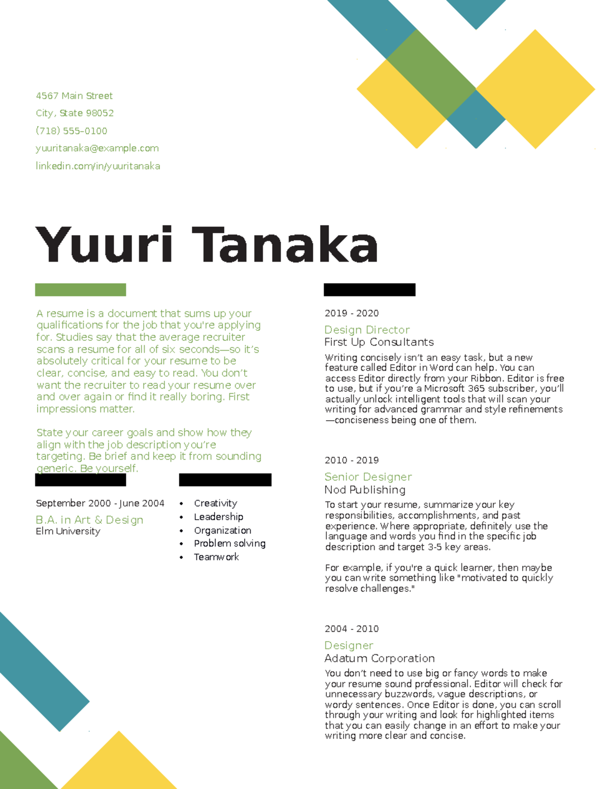 Geometric resume - s;.dc;s.dcsd.cds - 4567 Main Street City, State ...