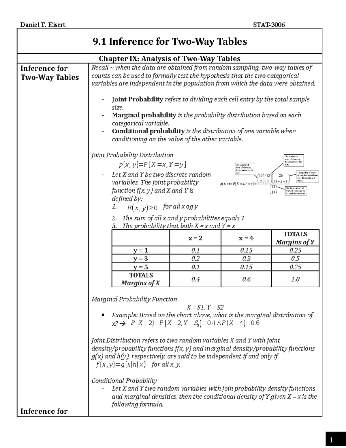 STAT-3006 - Notes - 9-1 - Chi Square - 9 Inference for Two-Way Tables ...