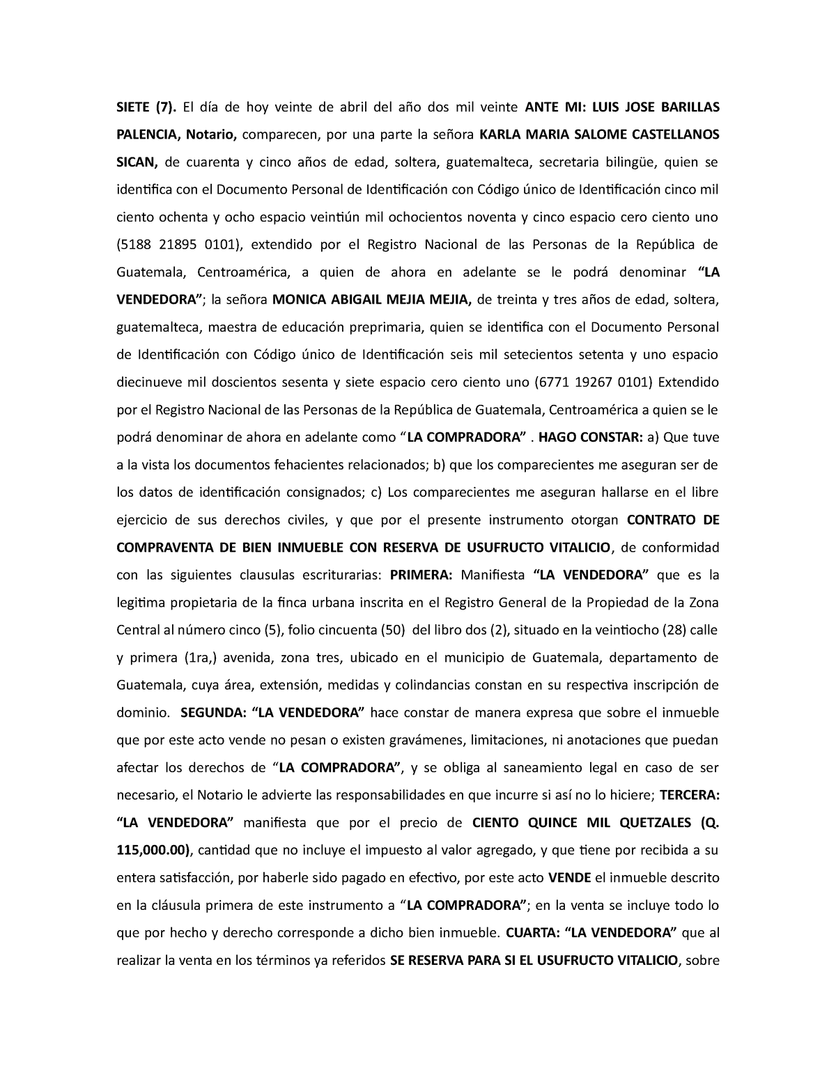 7 Compraventa Con Reserva De Usufructo Vitalicio Siete 7 El Día De Hoy Veinte De Abril Del 1506