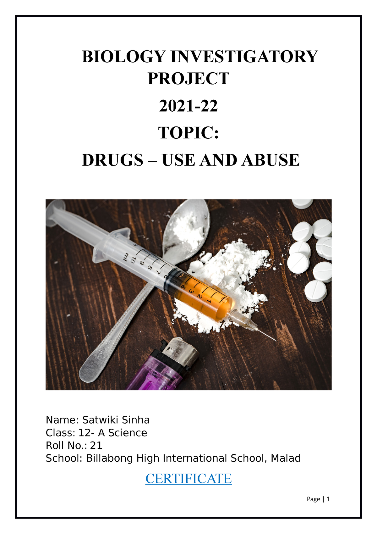 biology project on drug addiction