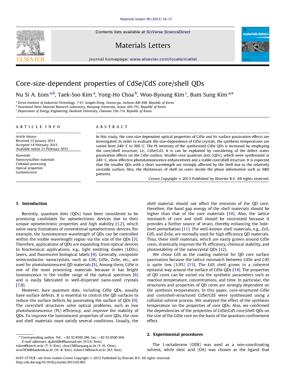 1-s2 - Quantum dots - Core-size-dependent properties of CdSe/CdS core ...