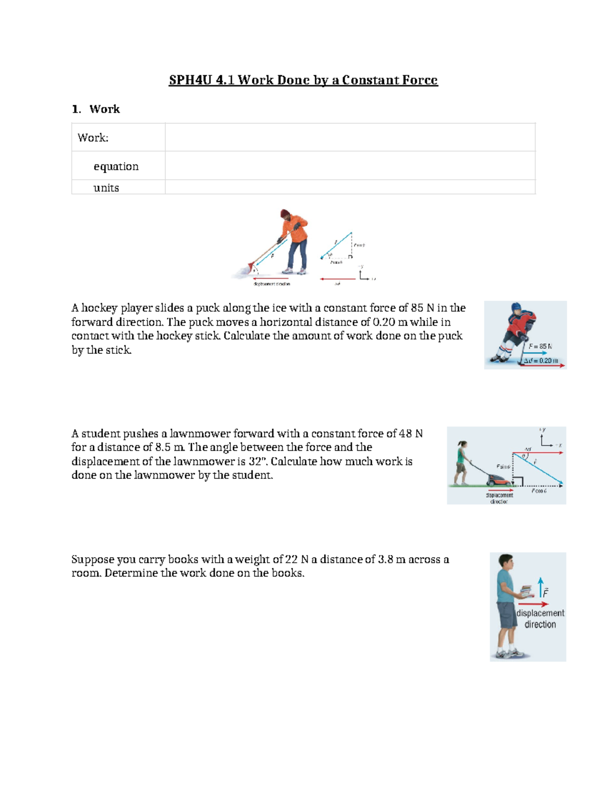 4.1 Work Done By A Constant Force Physics - Sph4u 4 Work Done By A 