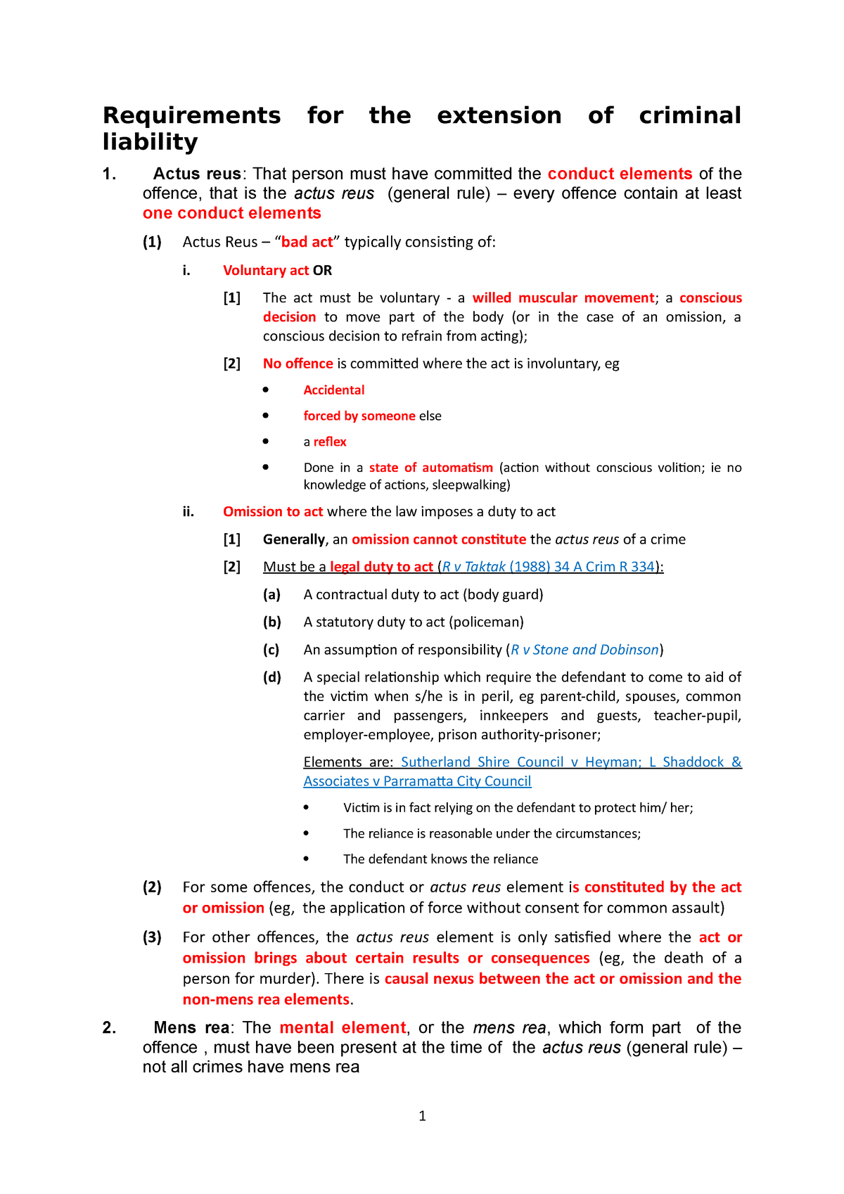 Mll114 Notes Requirements For The Extension Of Criminal Liability 1 Actus Reus That Person 