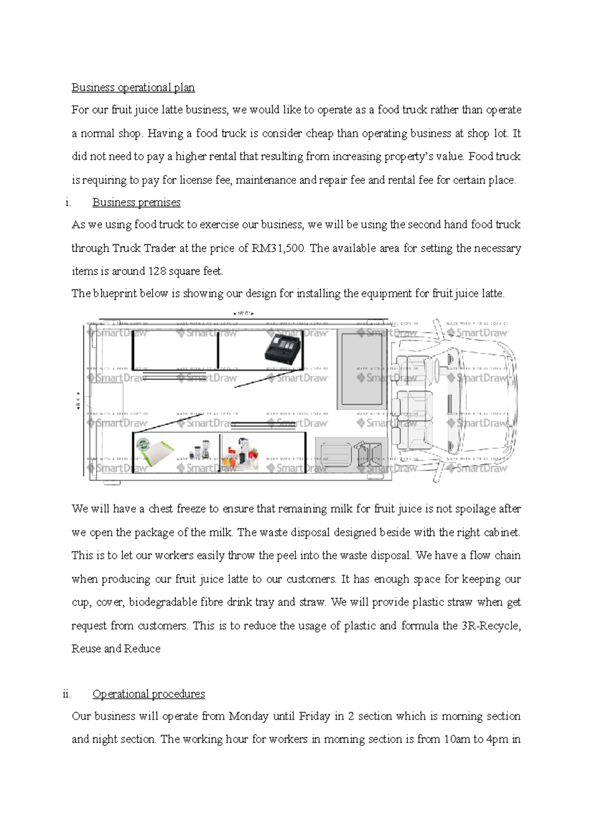 Business operational plan Having a food truck is consider cheap than
