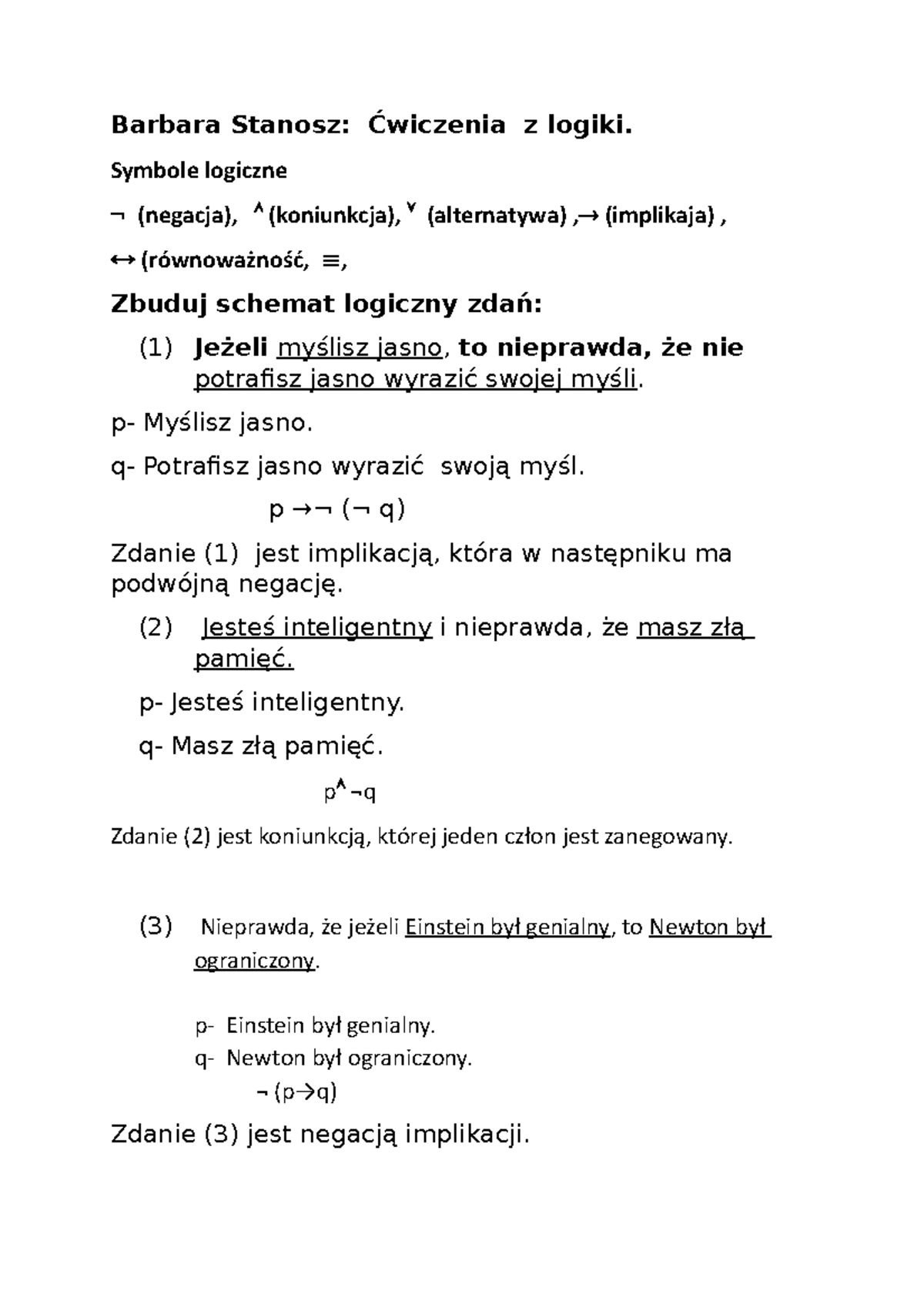 Barbara Stanosz ćwiczenia Z Logiki Odpowiedzi