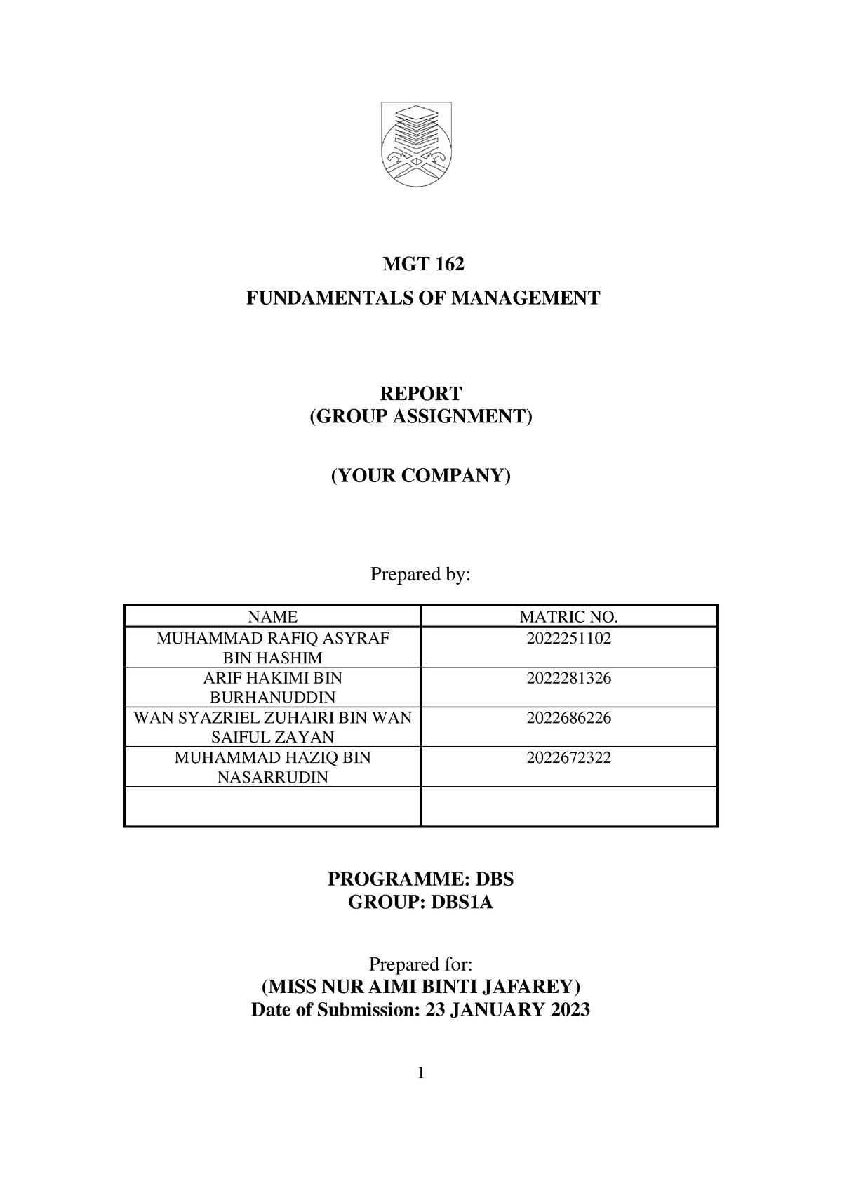 contoh assignment mgt 162 uitm