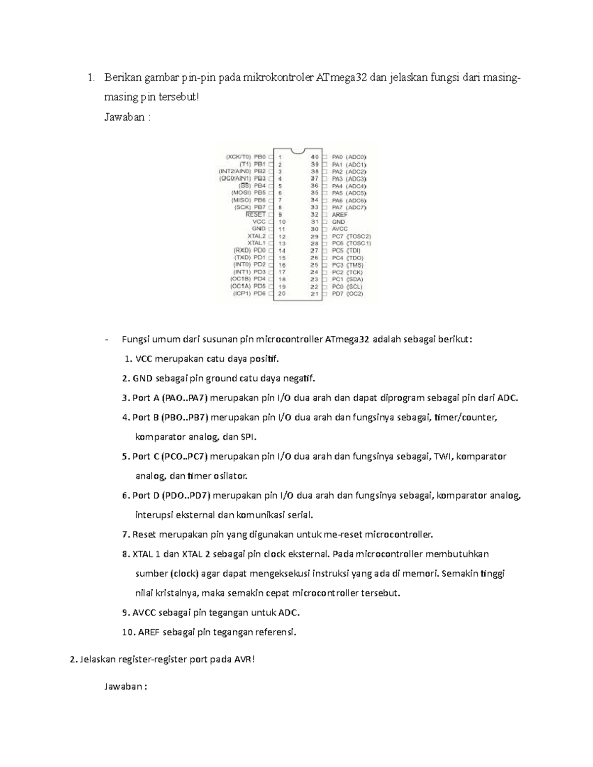 Sistem Tertanam Tugas 2 1 Berikan Gambar Pin Pin Pada Mikrokontroler Atmega32 Dan Jelaskan