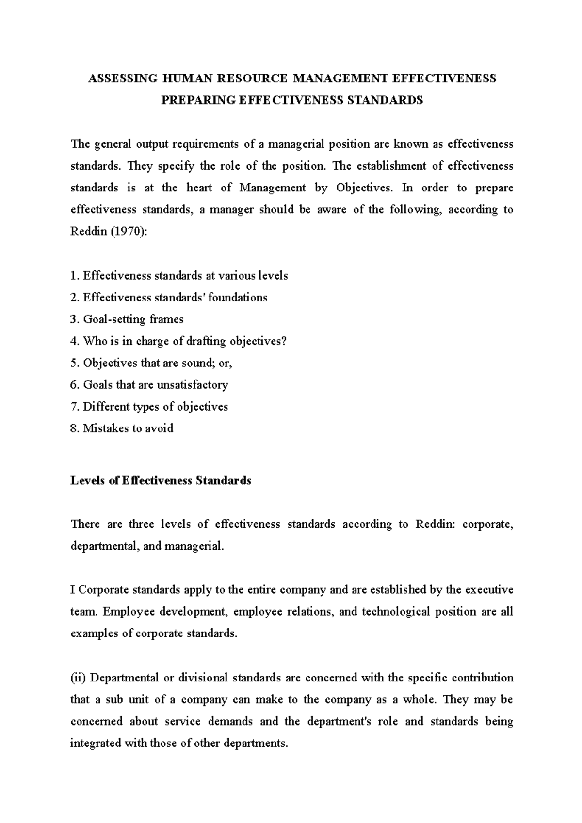 Assessing Human Resource Management Effectiveness - Preparing