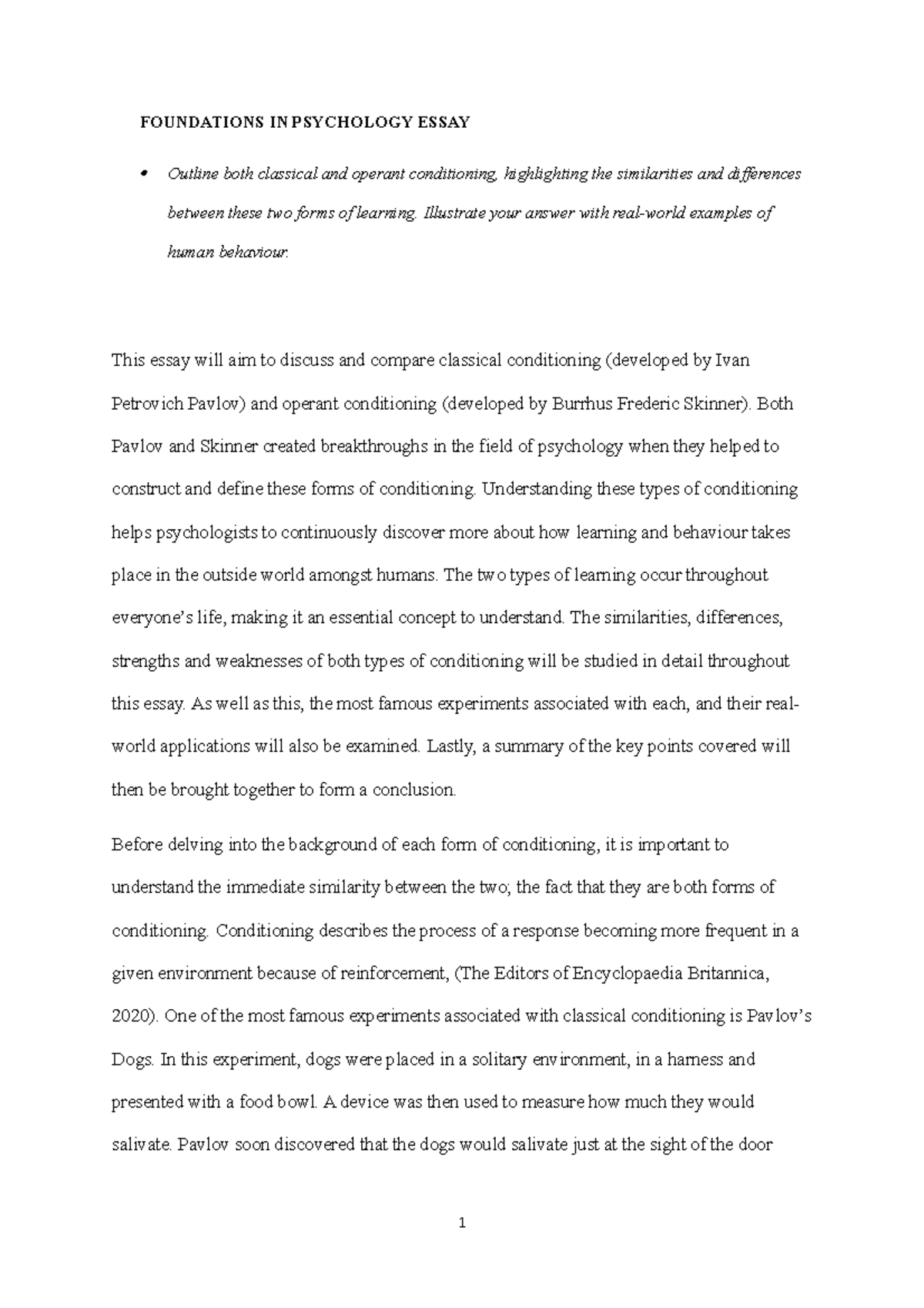 FIP Essay - Outlining both classical and operant conditioning ...