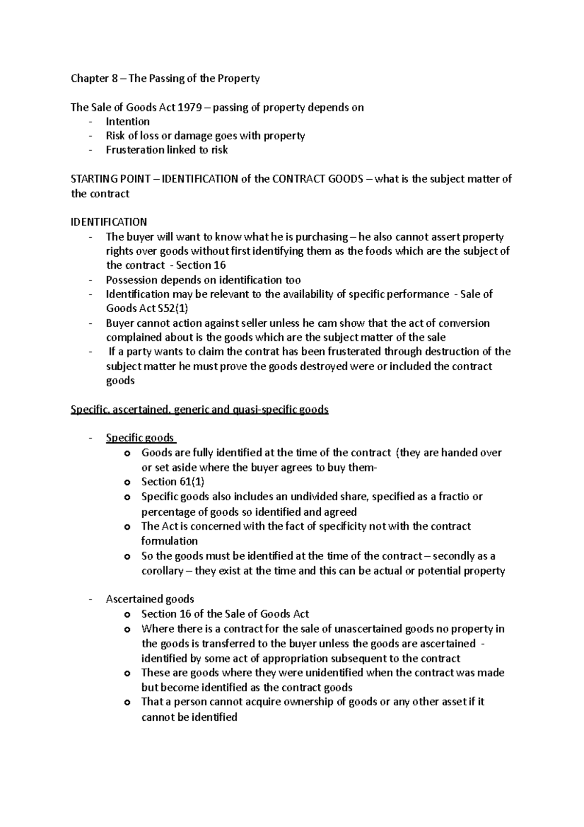 Goode commercial law - Chapter 8 – The Passing of the Property The Sale ...