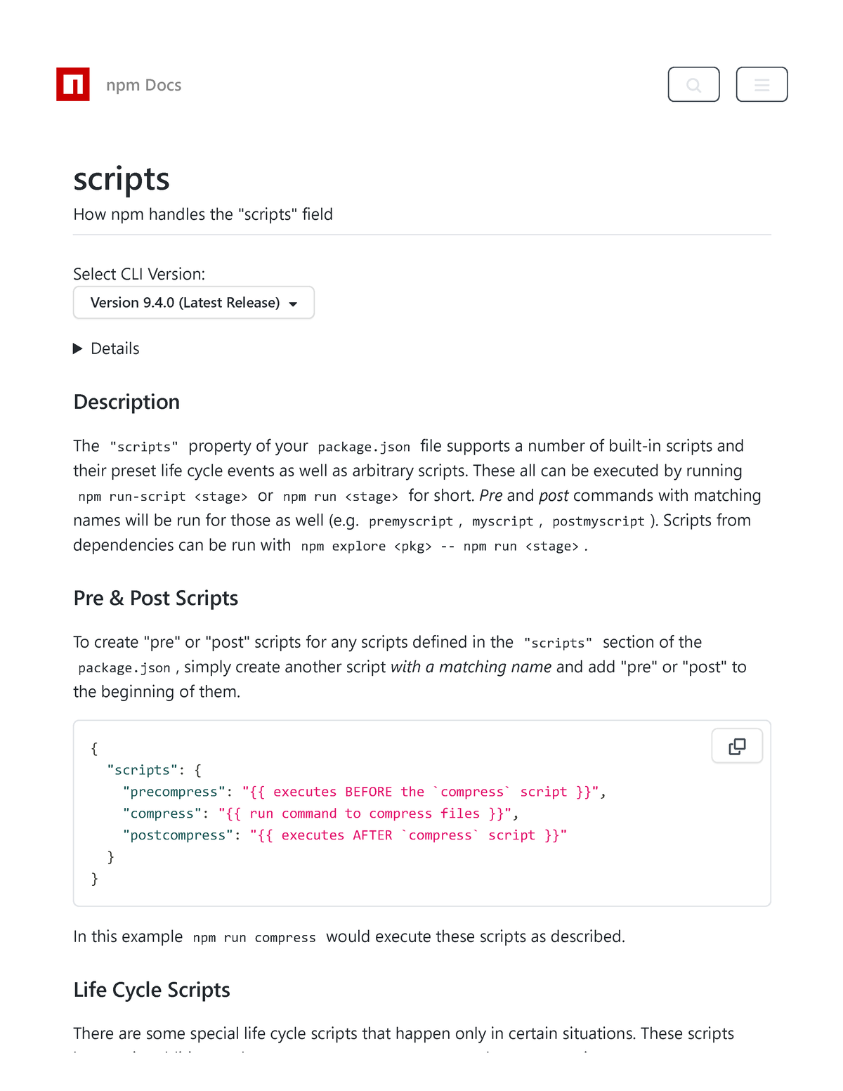 Scripts Npm Docs - Scripts How Npm Handles The "scripts" Field Select ...