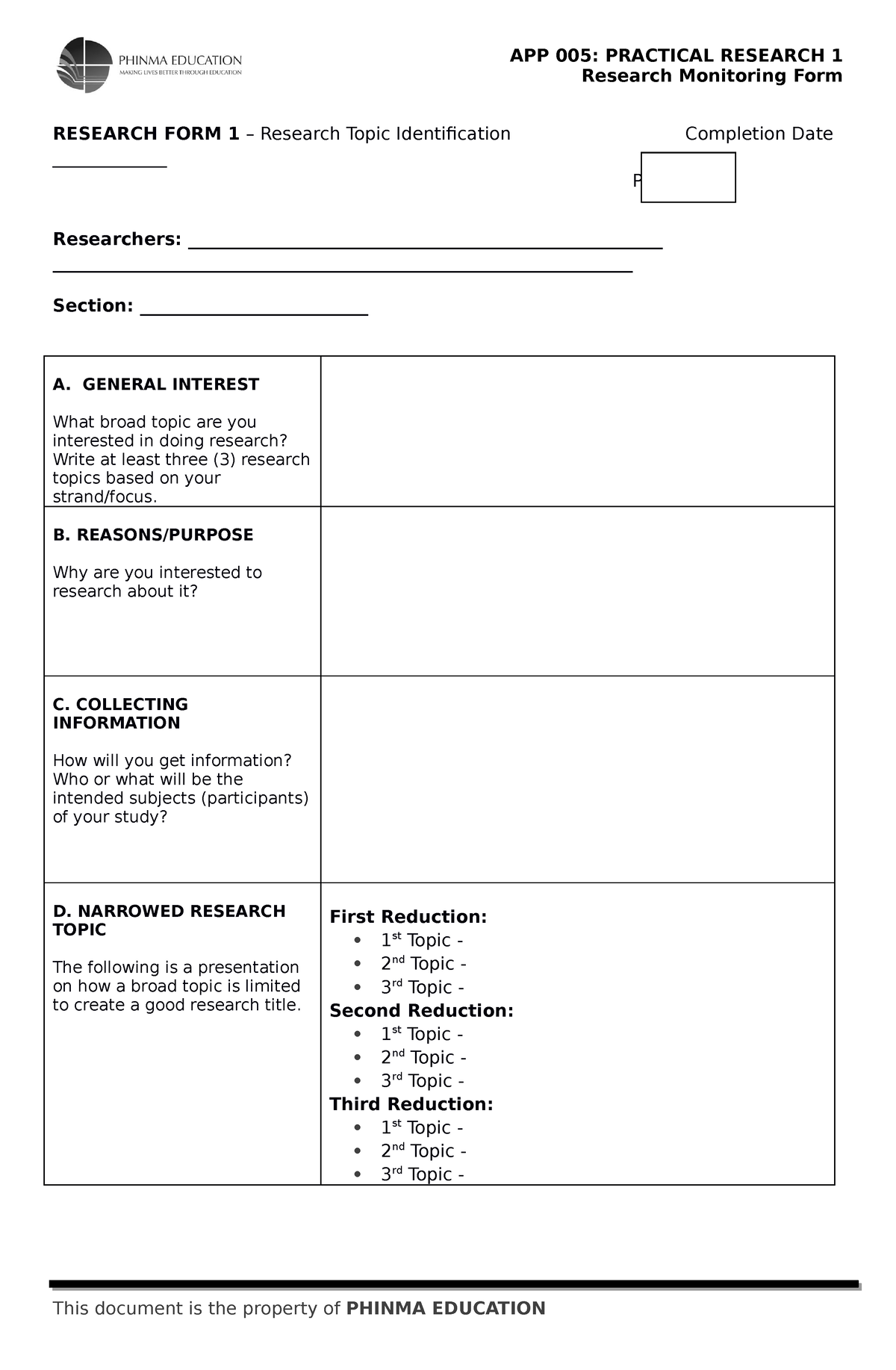 research form 1