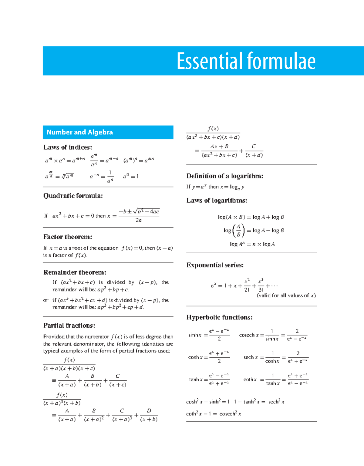 Essential formulas mathematics (PDF) - Essential formulae Number and ...