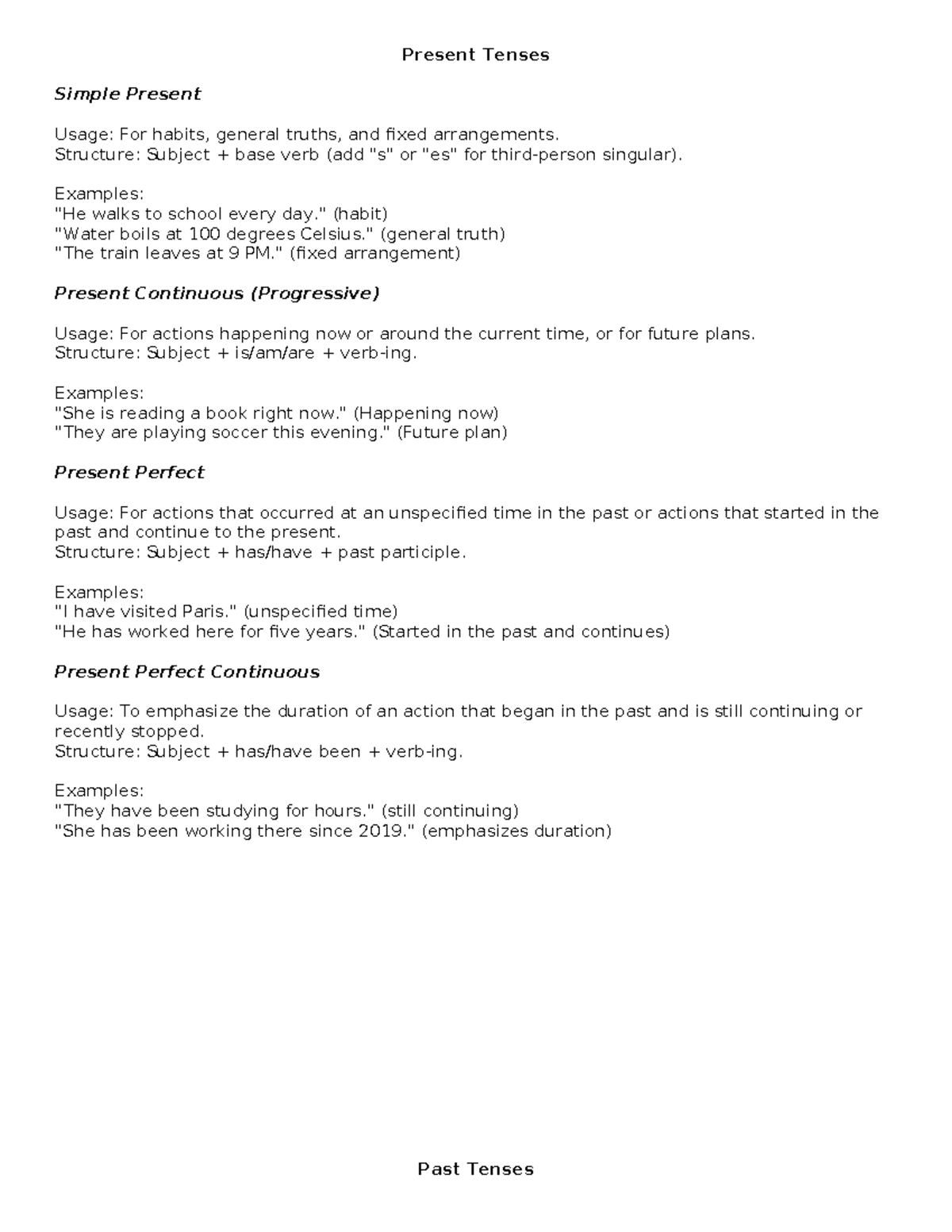 Tenses dwfwsfwsdf Present Tenses Simple Present Usage For habits