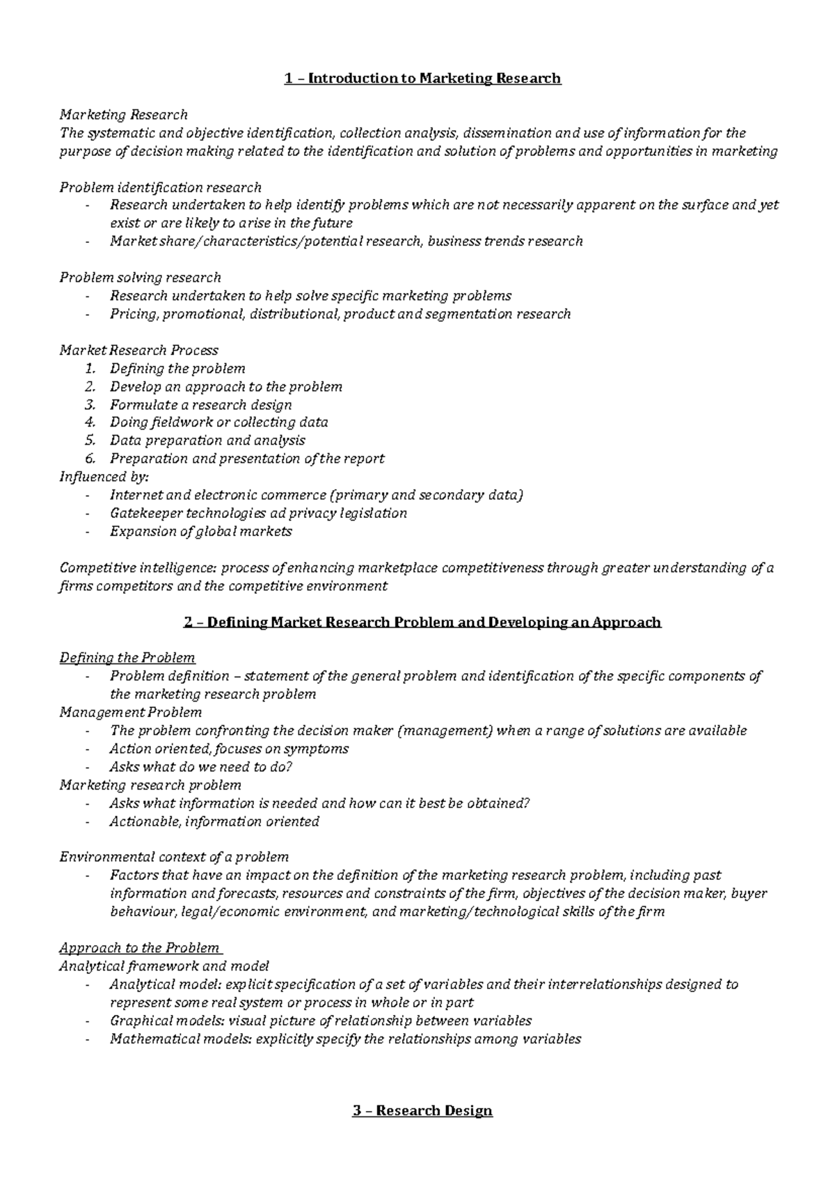 Summary Basic Marketing Research Lectures 1-6 - 1 Introduction To ...