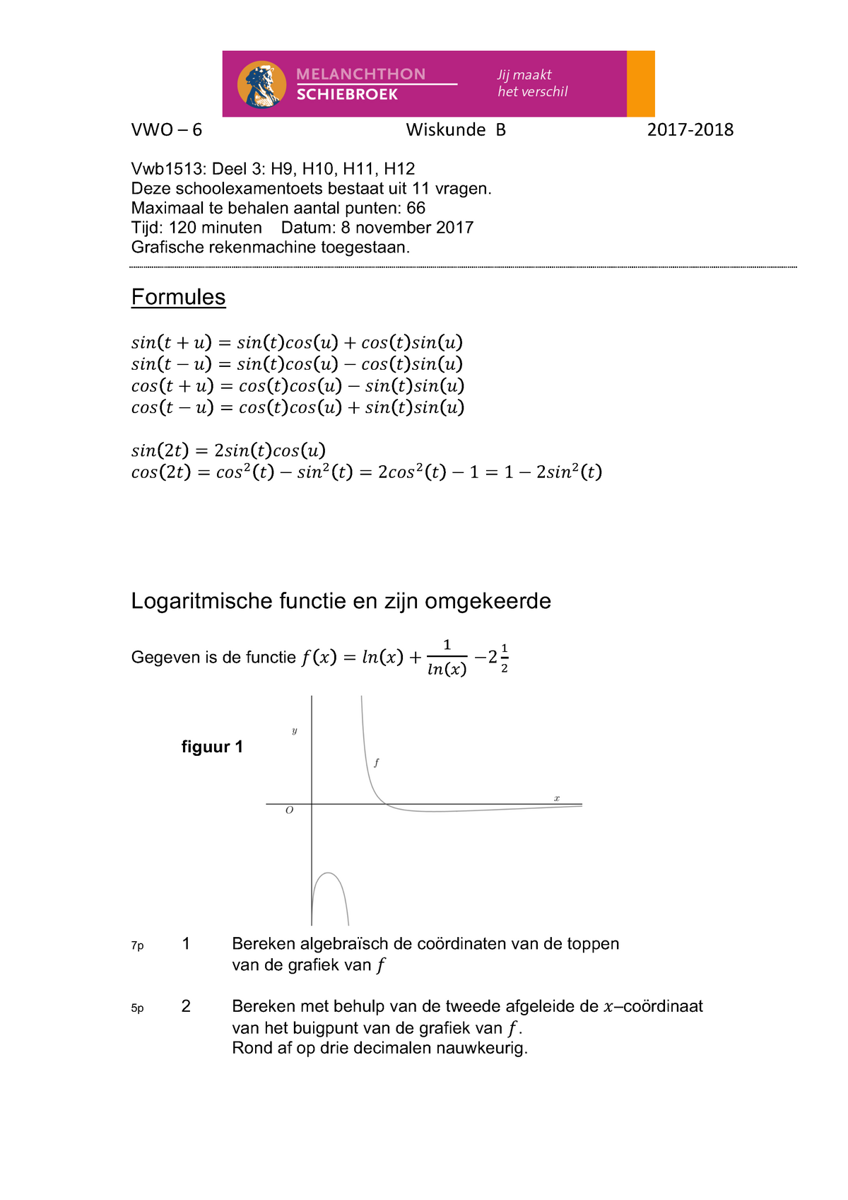 Wiskunde B Proeftoets - VWO – 6 Wiskunde B 2017 - Vwb1513: Deel 3: H9 ...