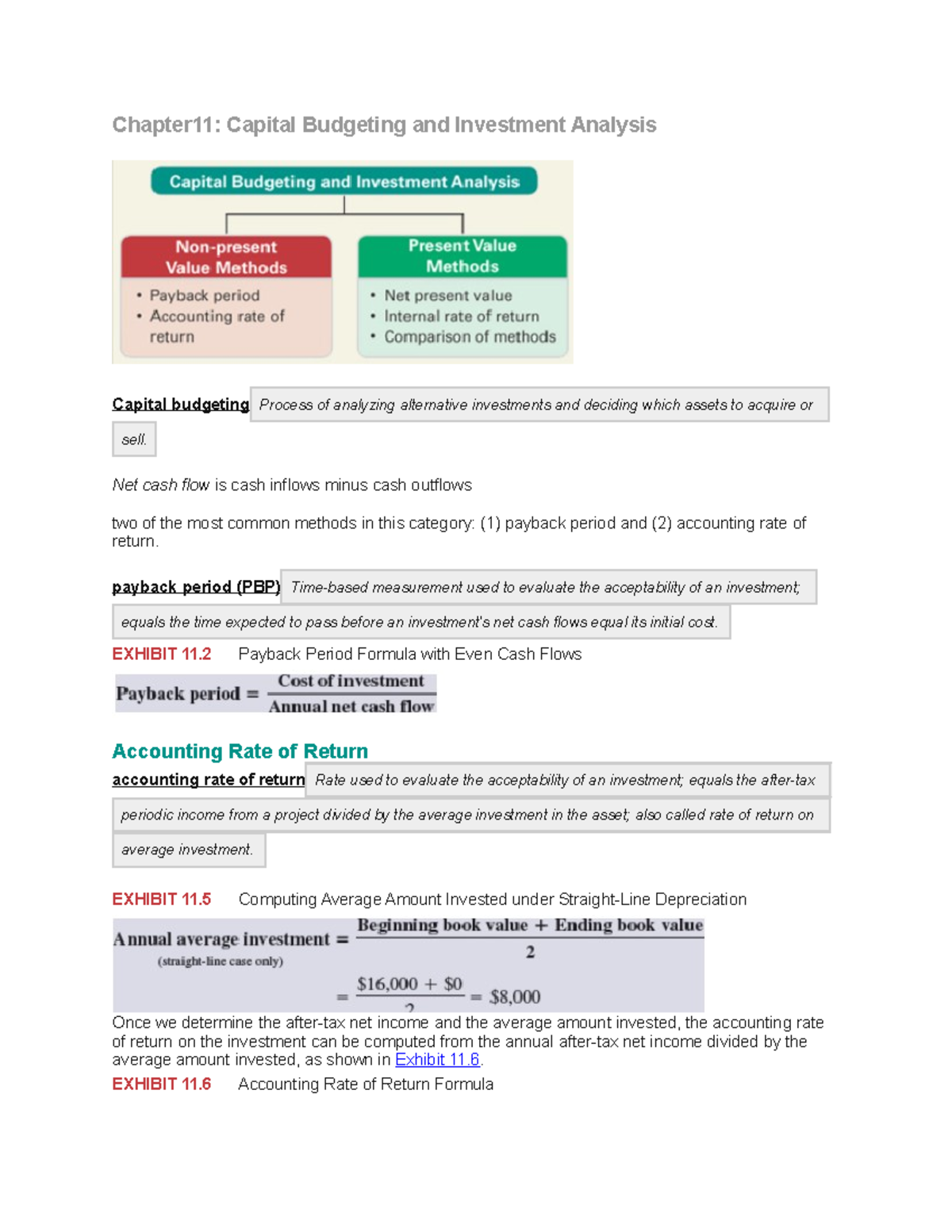 Chapter 11 Study Notes - Chapter11: Capital Budgeting and Investment ...