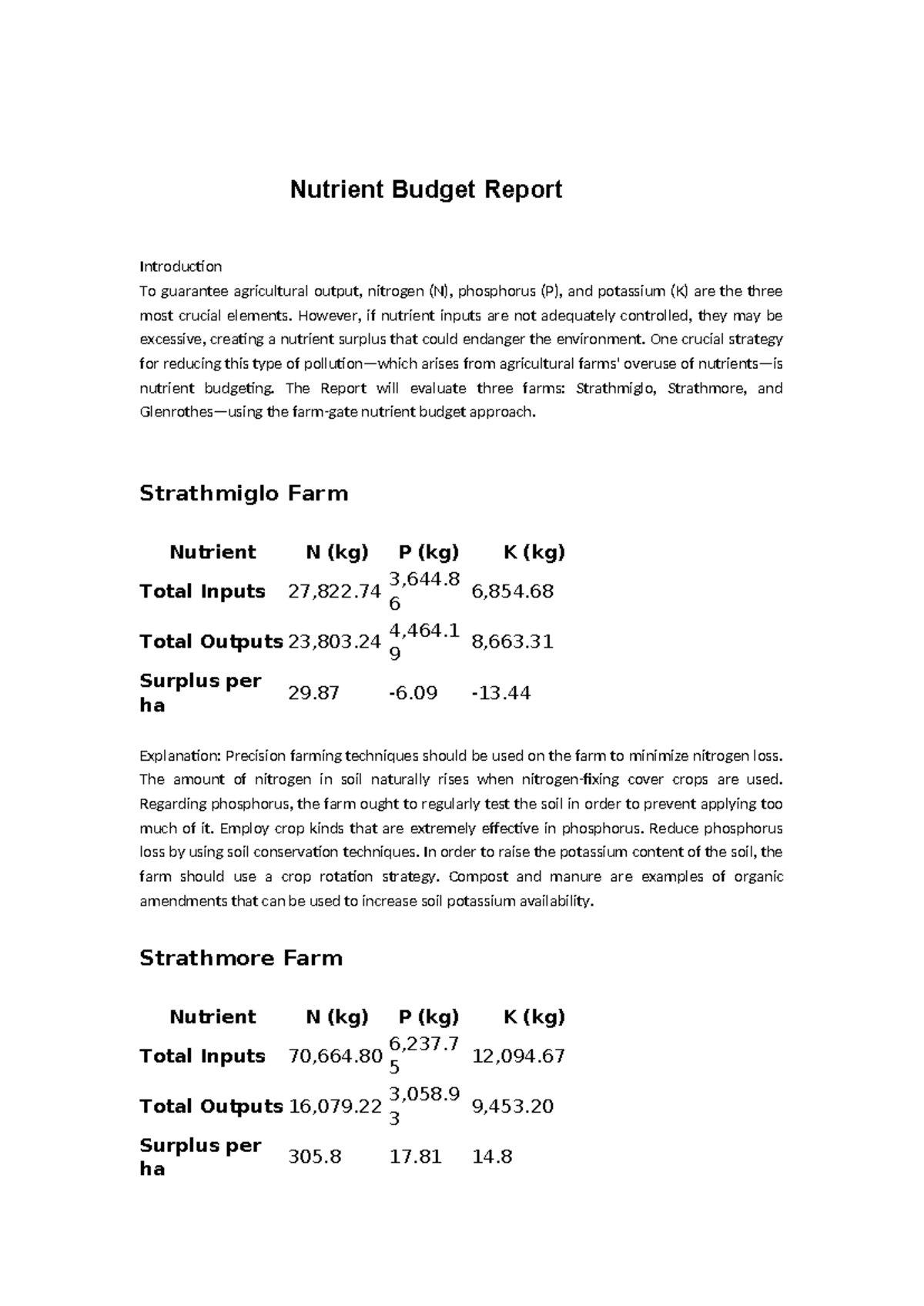 EV2011 - Nutrient Budget Report - Nutrient Budget Report Introduction ...