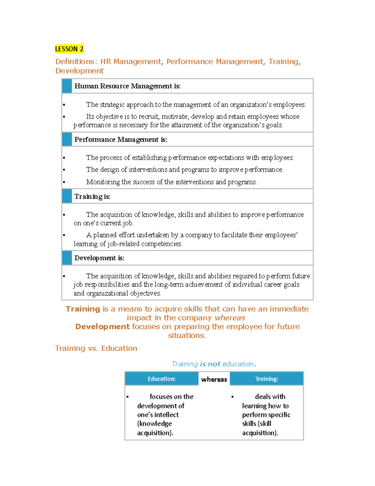 Lessons educ - Lecture notes 2-5 - LESSON 2 Definitions: HR Management ...