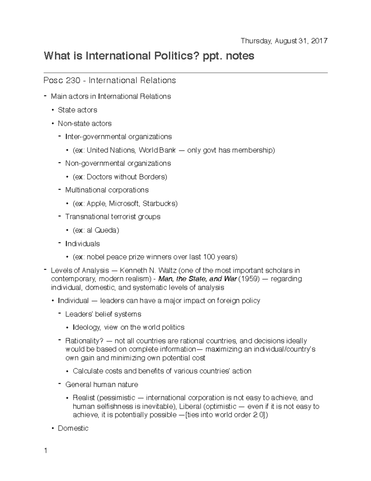 What Is International Relations Thursday August 31 2017 What Is 
