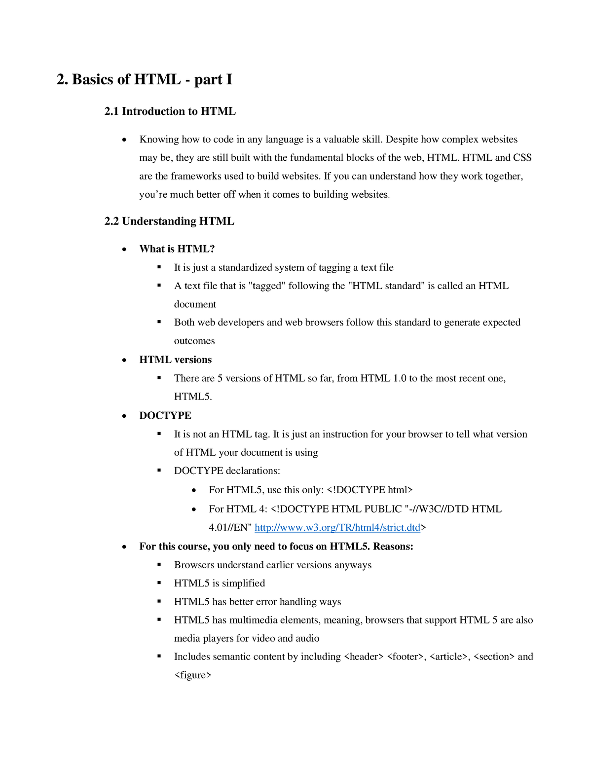 2 Basics Of HTML Part I Class Note - 2. Basics Of HTML - Part I 2 ...