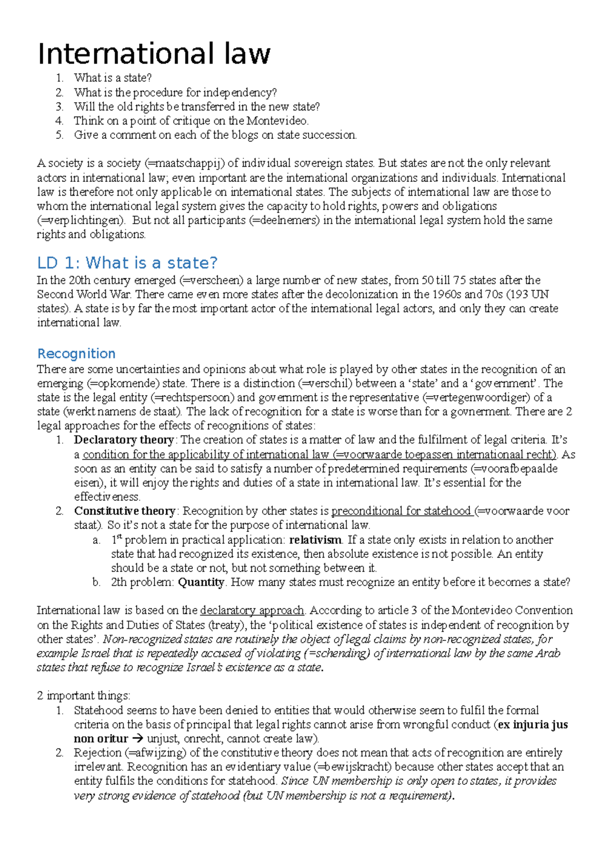 International law Samenvatting leerdoelen International law 1. 2. 3