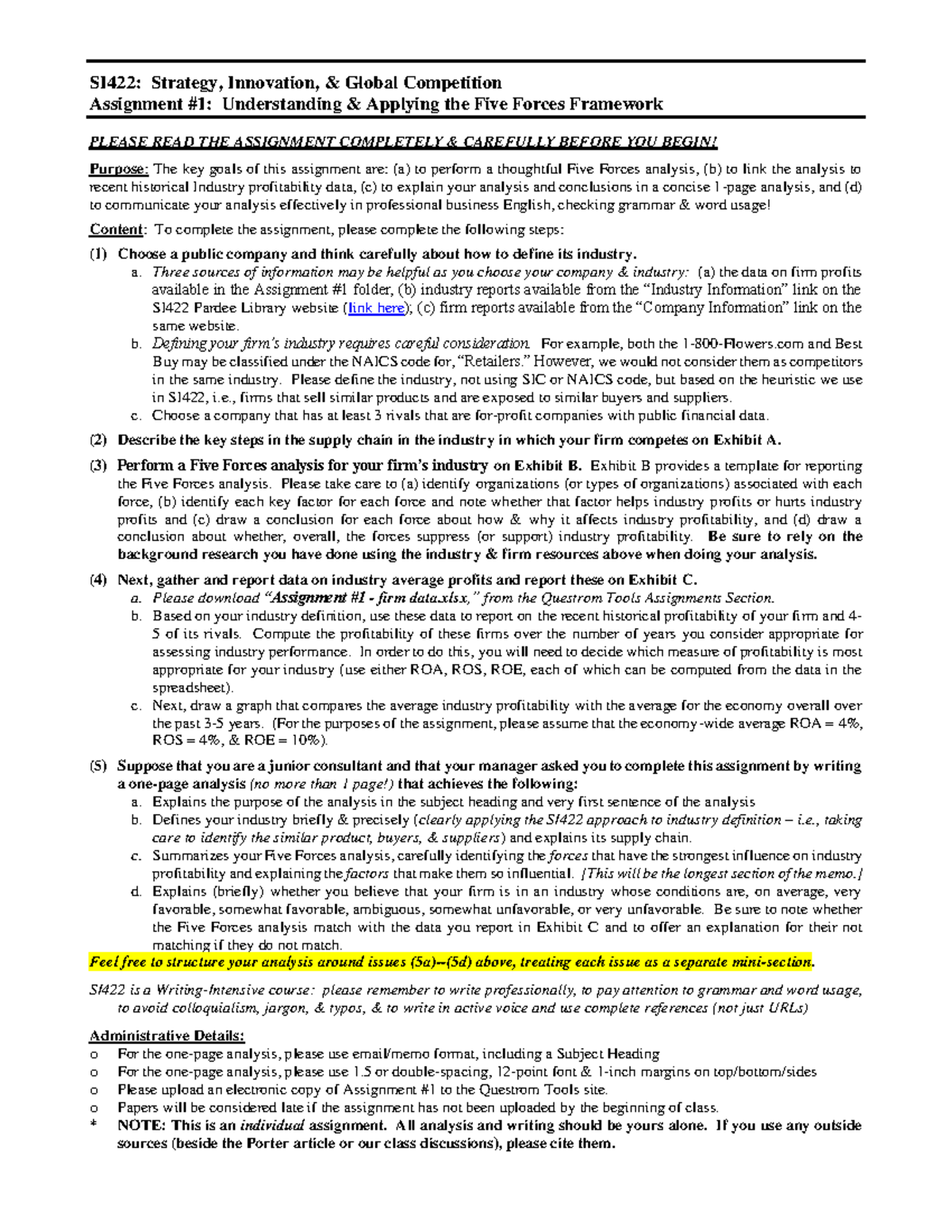 Assignment #1 - 5 Forces Analysis - SI422: Strategy, Innovation ...