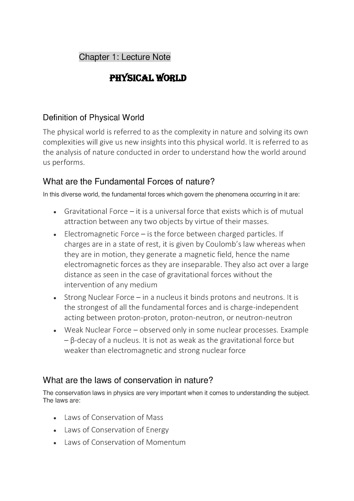 Physics 11th Class Lecture Note - Chapter 1: Lecture Note Physical ...