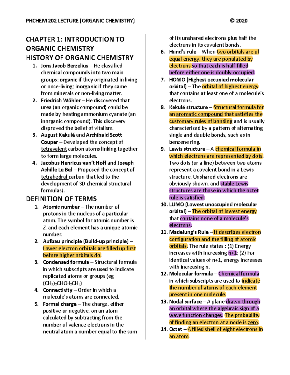 Prelim ORG CHEM Lecture Notes Chap 1 Intro to Organic Chemistry ...