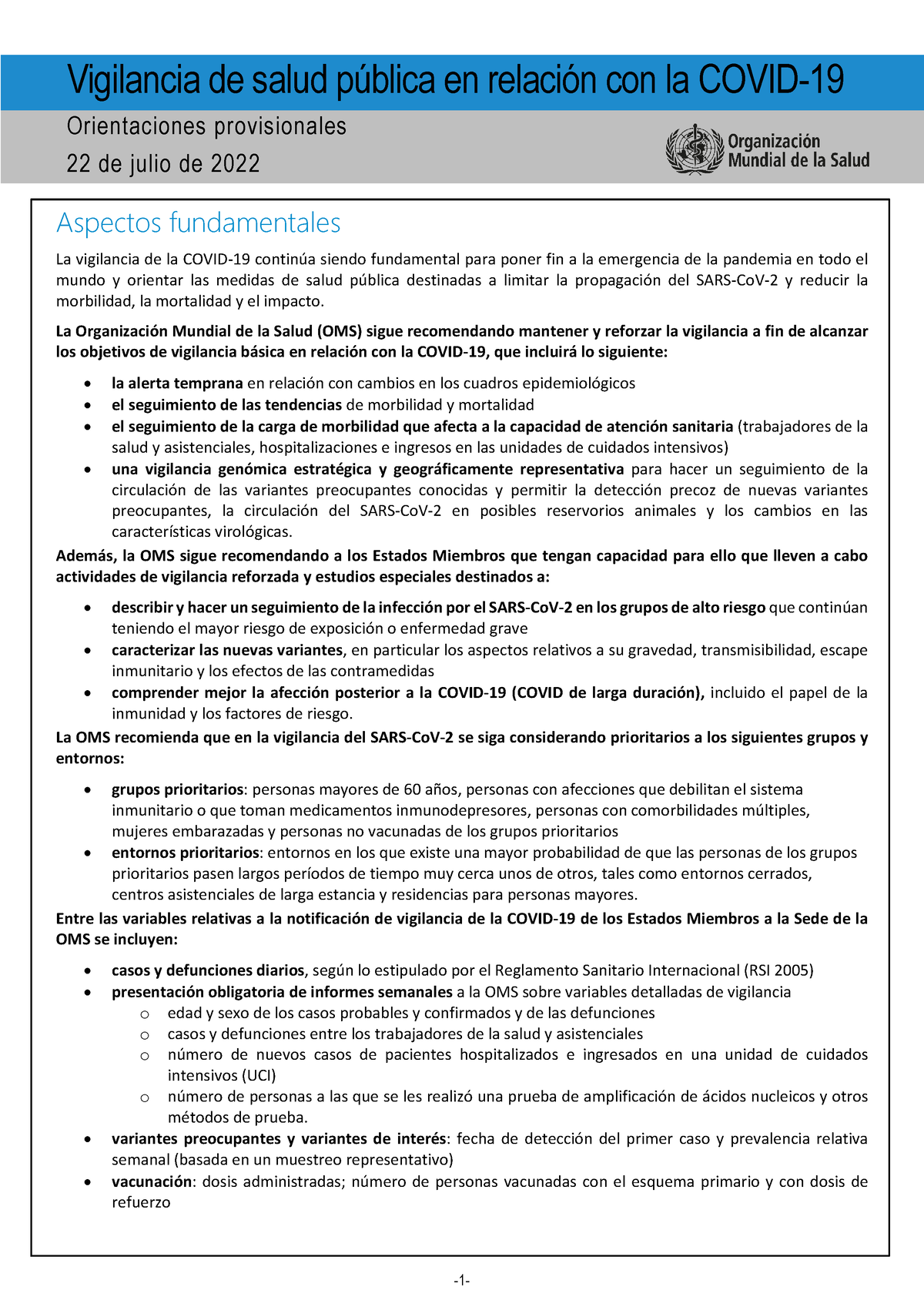 WHO 2019 N Co V Surveillance Guidance 2022 - Vigilancia De Salud ...