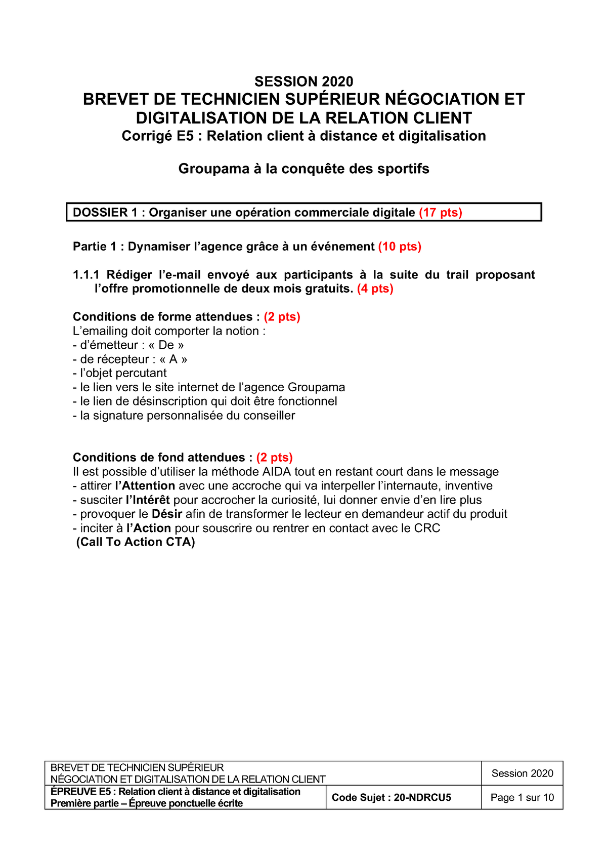 Corrige • Groupama - Sujet BTS NDRC - BREVET DE TECHNICIEN SUPÉRIEUR  NÉGOCIATION ET DIGITALISATION - Studocu