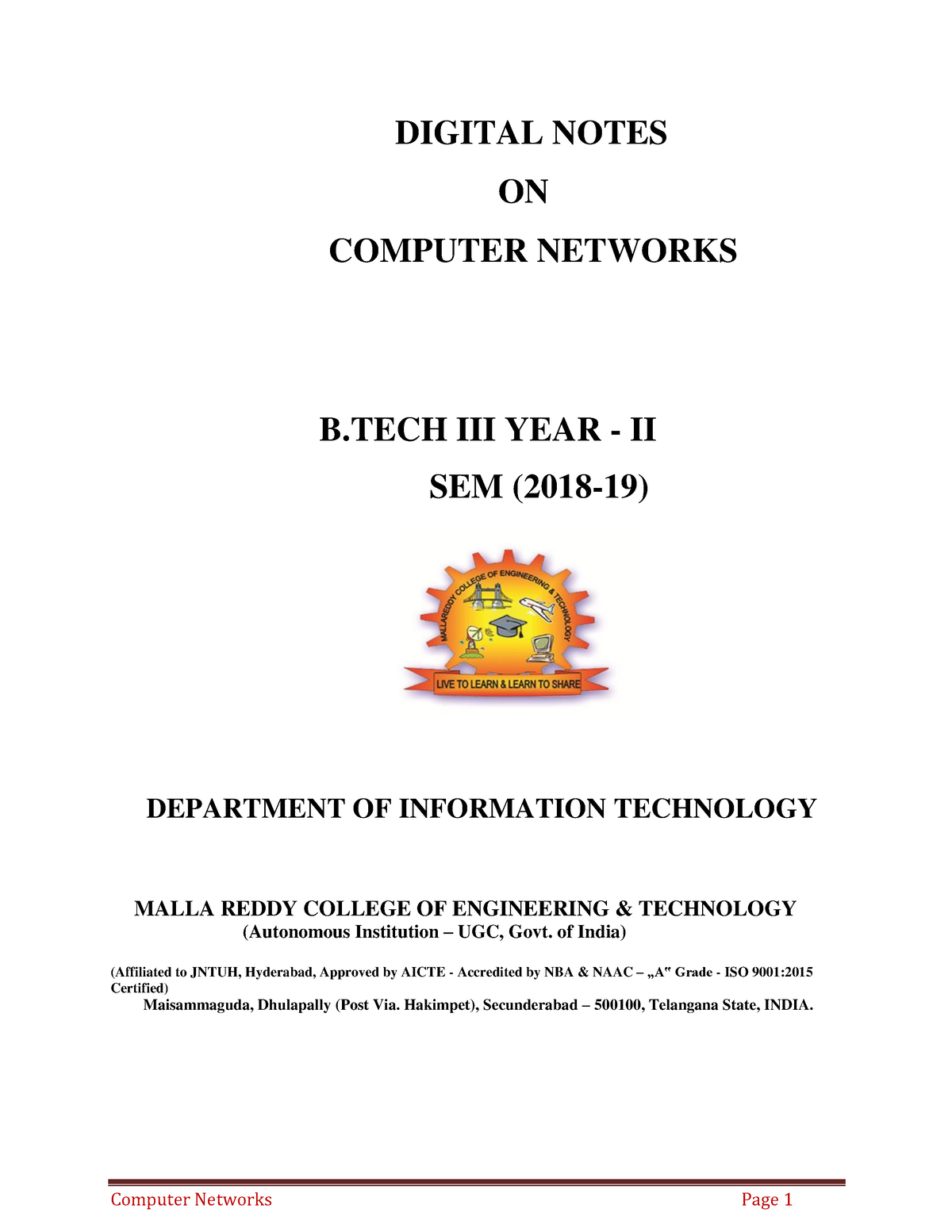 Modified-CN- Digitalnotes - DIGITAL NOTES ON COMPUTER NETWORKS B III ...