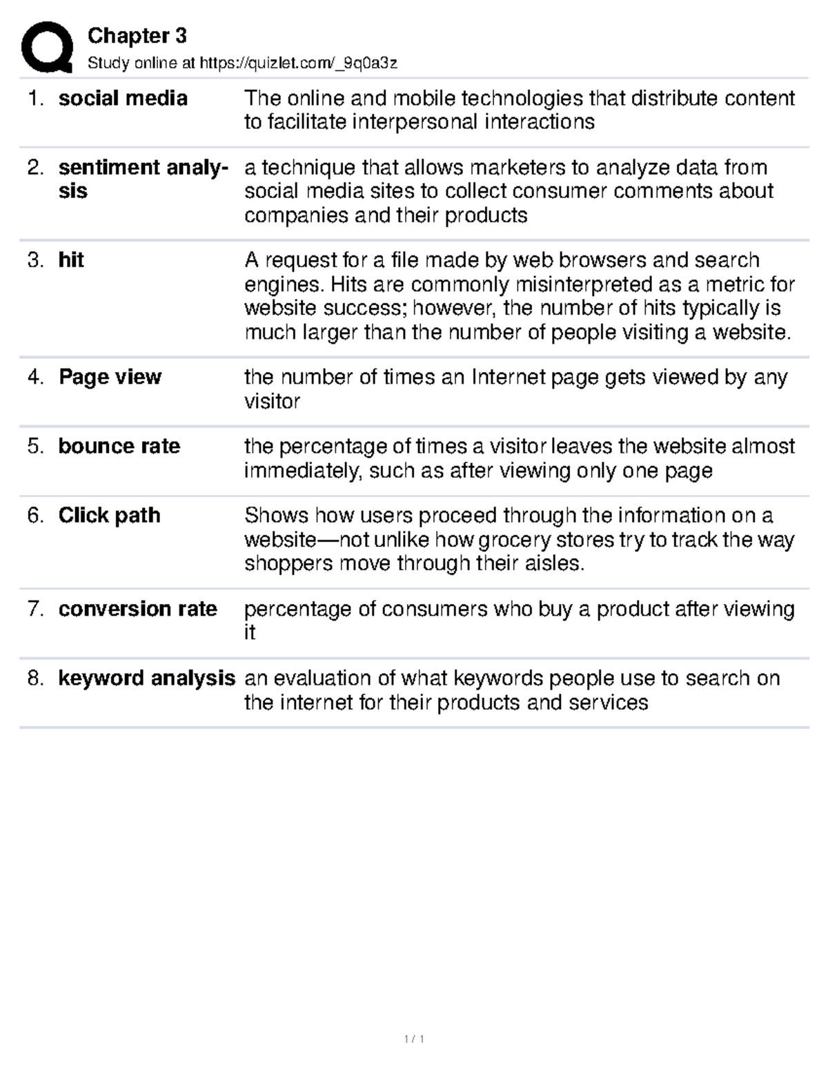 Ch 3 Vocabulary - Chapter 3 Study Online At Quizlet/_9q0a3z Social ...