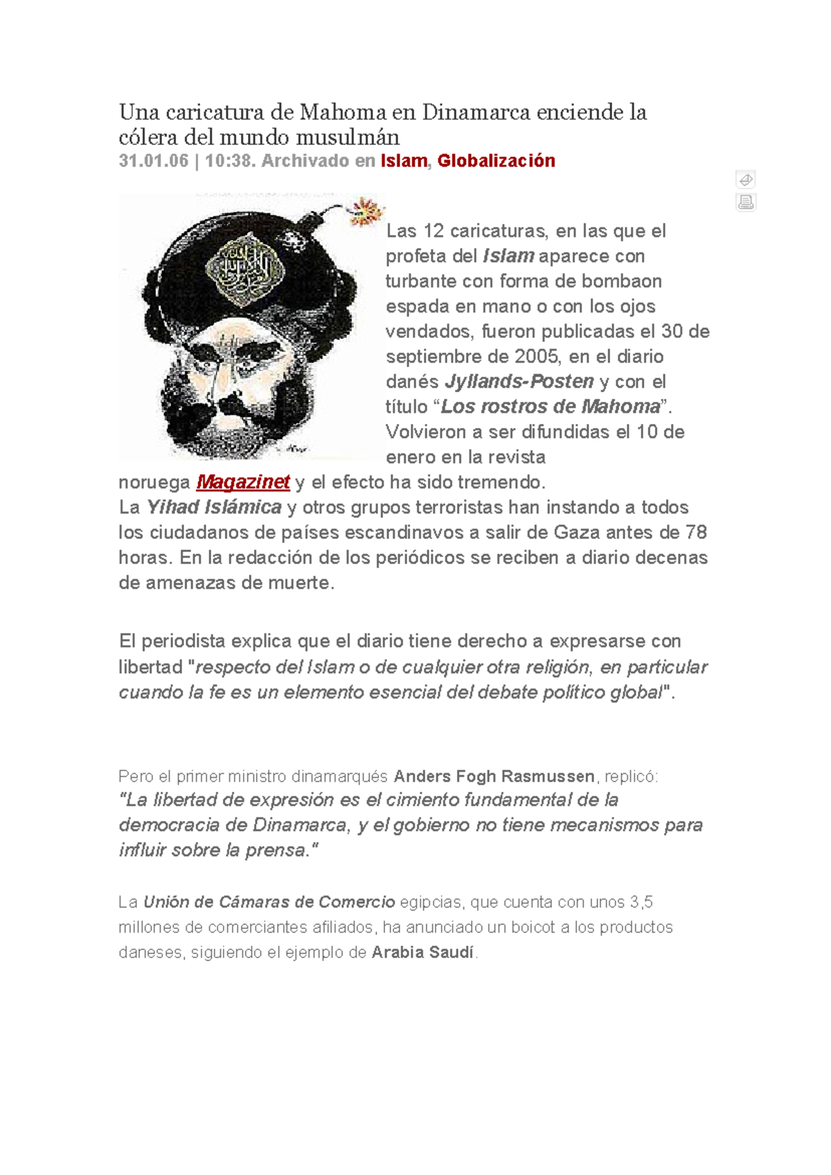 Una caricatura de Mahoma. Derecho honor - Una caricatura de Mahoma en ...