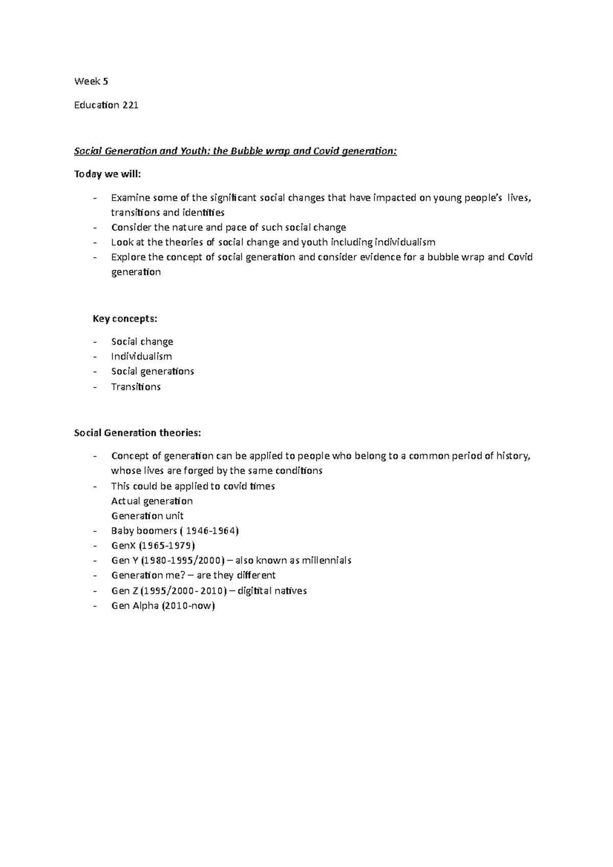 Week 5 Educ 221 - Lecture Notes - Week 5 Education 221 Social ...
